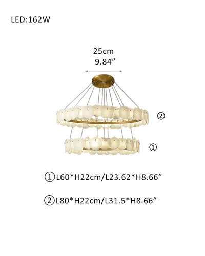 3-Tier Stairwell Alabaster Disk Chandelier with Long Cord