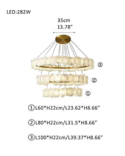 3-Tier Stairwell Alabaster Disk Chandelier with Long Cord
