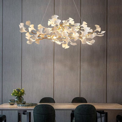 Ceramic Gingko Linear Branch Chandelier -
