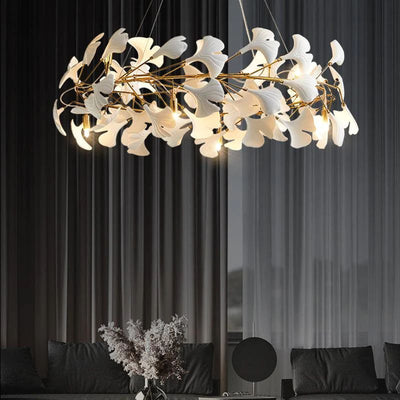 Ceramic Gingko Round Branch Chandelier -