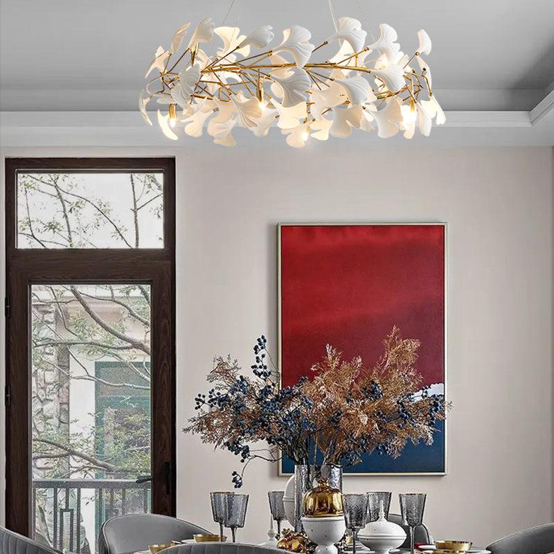 Ceramic Gingko Round Branch Chandelier