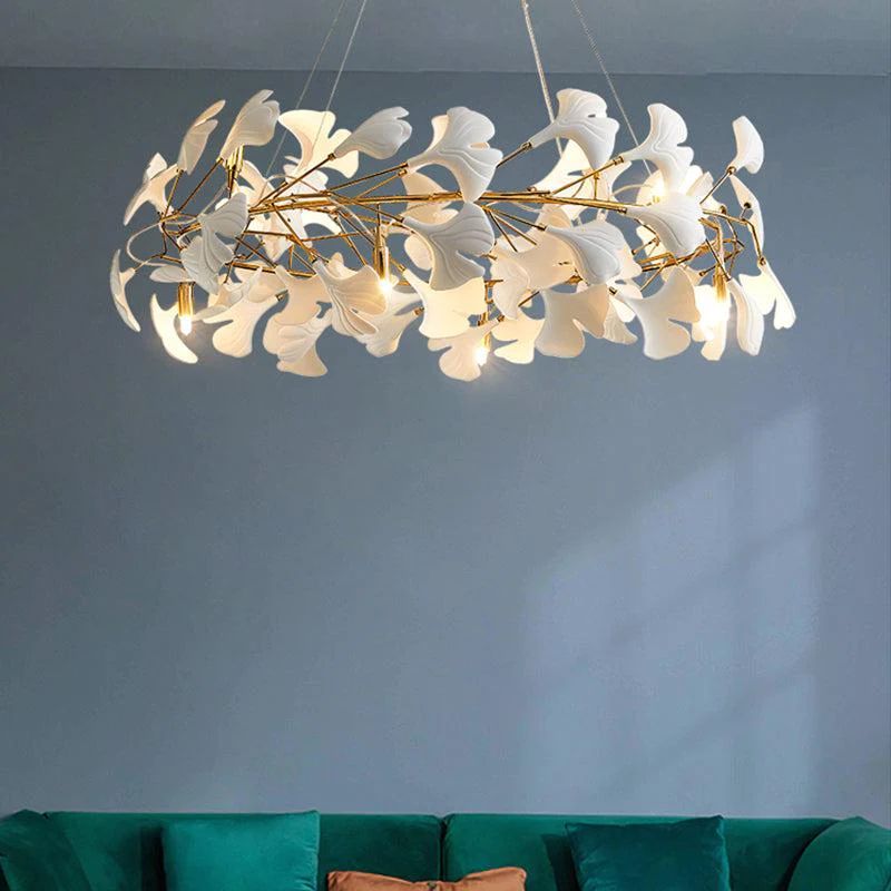 Ceramic Gingko Round Branch Chandelier