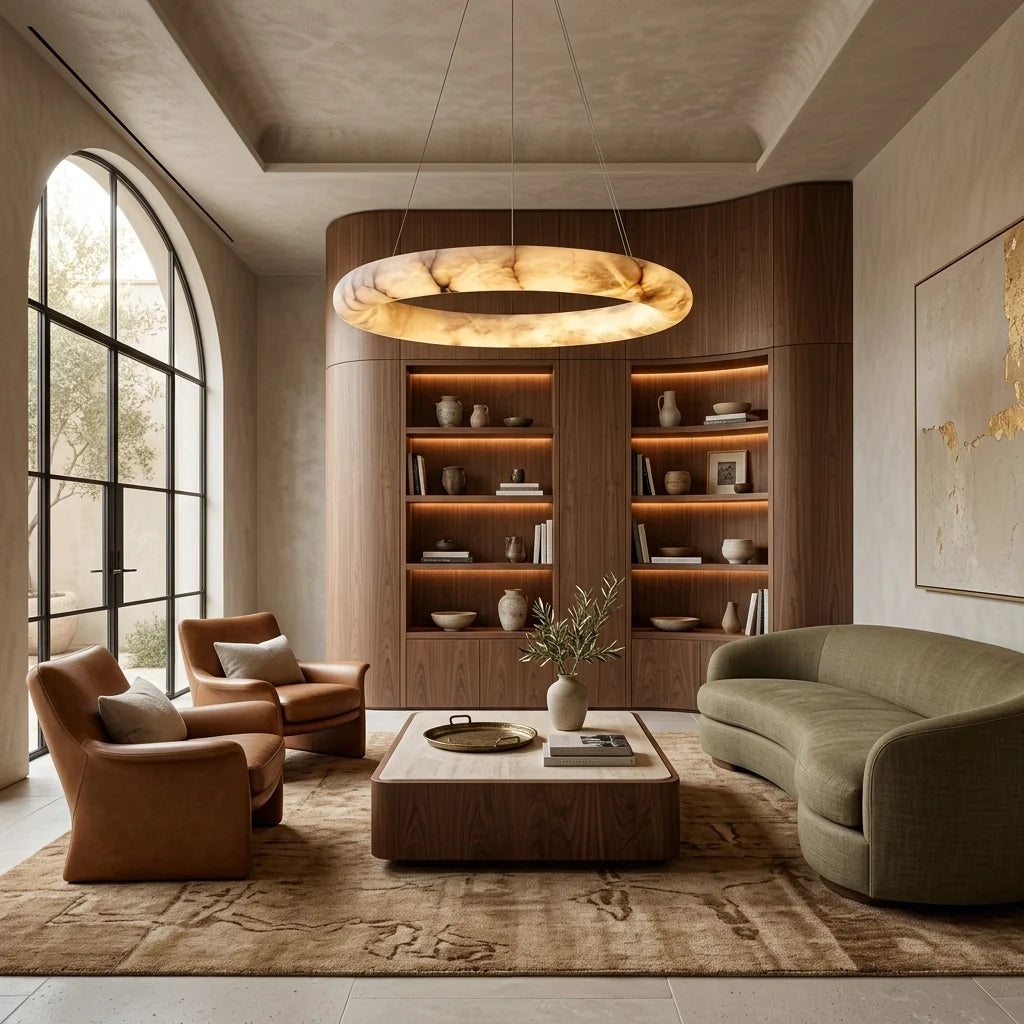 Livage Lisse Round Chandelier with Alabaster Shade