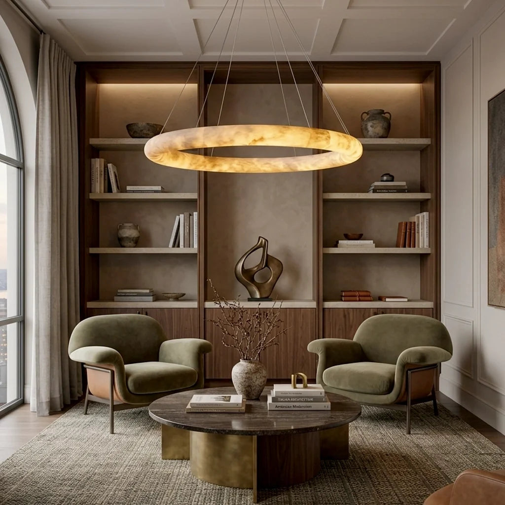 Livage Lisse Round Chandelier with Alabaster Shade