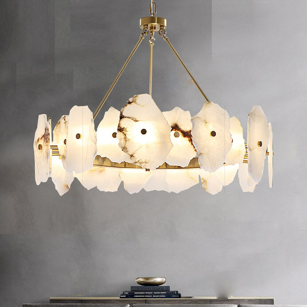 Moonlit Alabaster Modern Round Chandelier