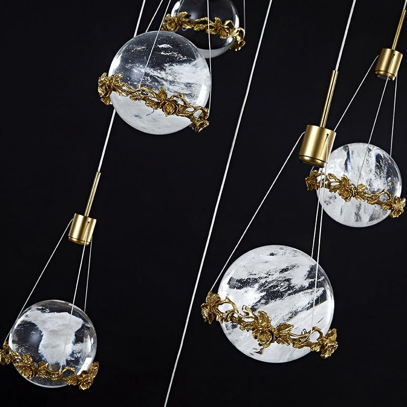 Savoy Rock Crystal Ball Ceiling Mounted Staircase Chandelier