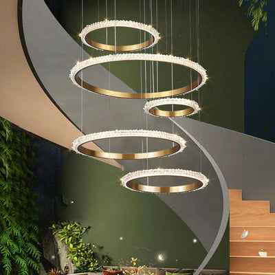 Savoy Staircase K9 Crystal Ring Chandelier