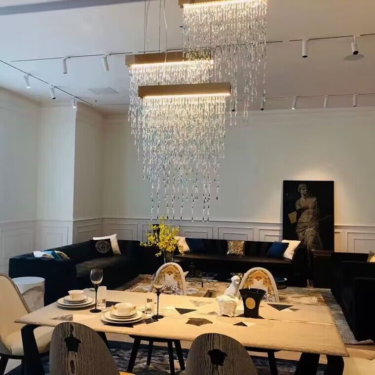 New Modern Creative Light Luxury Tassel Long Crystal Chandelier Designer Models Dining Table/Bar Light Fixture