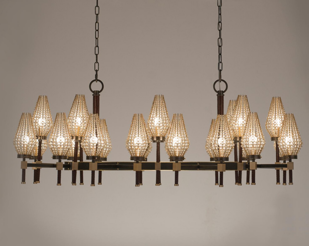 Modern Rectangular Crystal Shade Chandelier for Dining Room