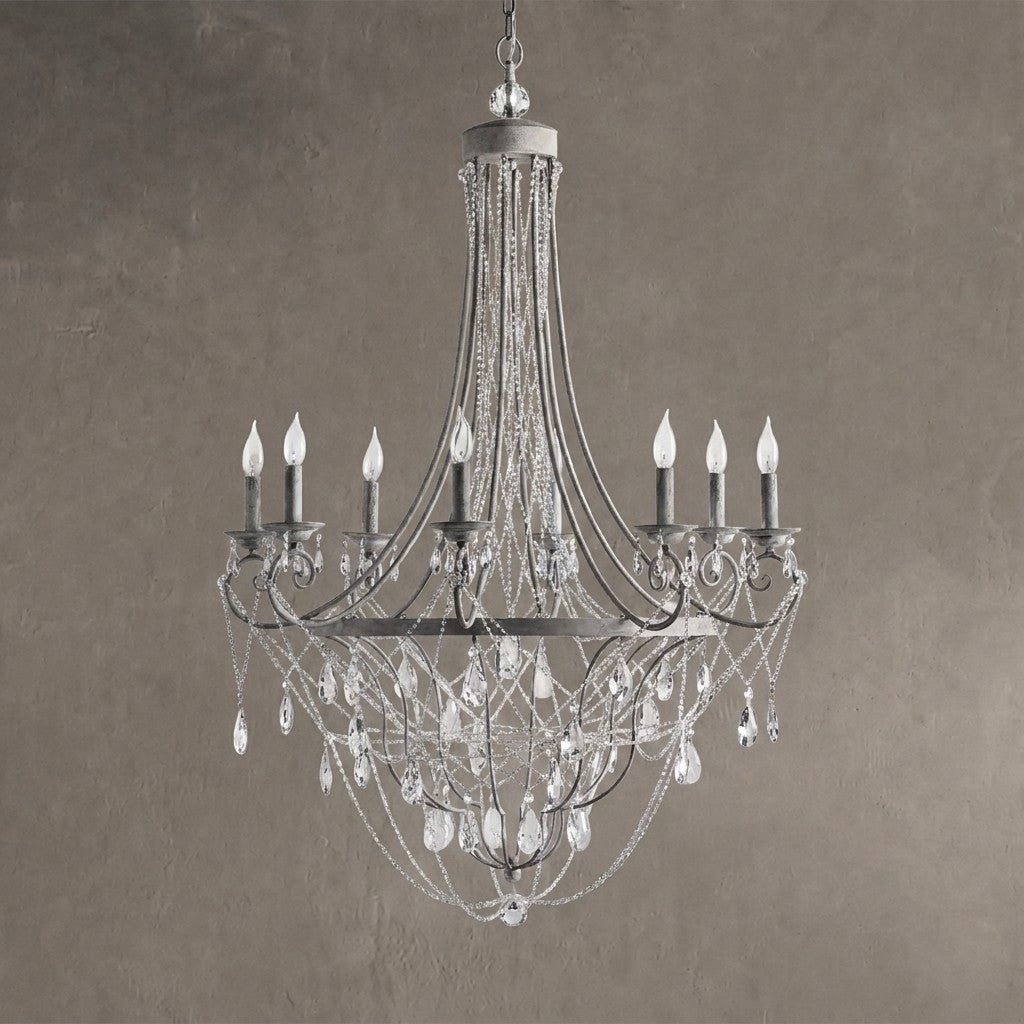 Affordable French Vintage Iron Crystal Pendant Candle Chandelier for Living Room / Restaurant / Cafe / Hotel lobby