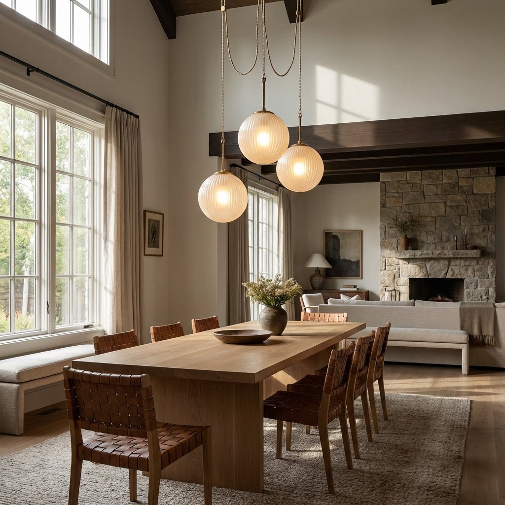 Agnes Multi - Globe Ribbed Opal Glass Chandelier - Cyran Lamps