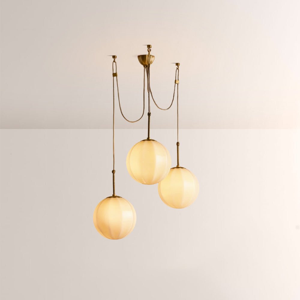 Agnes Multi - Globe Ribbed Opal Glass Chandelier - Cyran Lamps