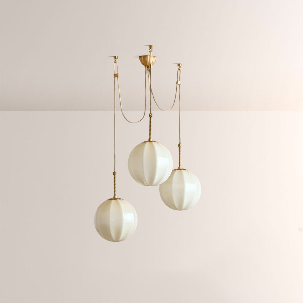 Agnes Multi - Globe Ribbed Opal Glass Chandelier - Cyran Lamps