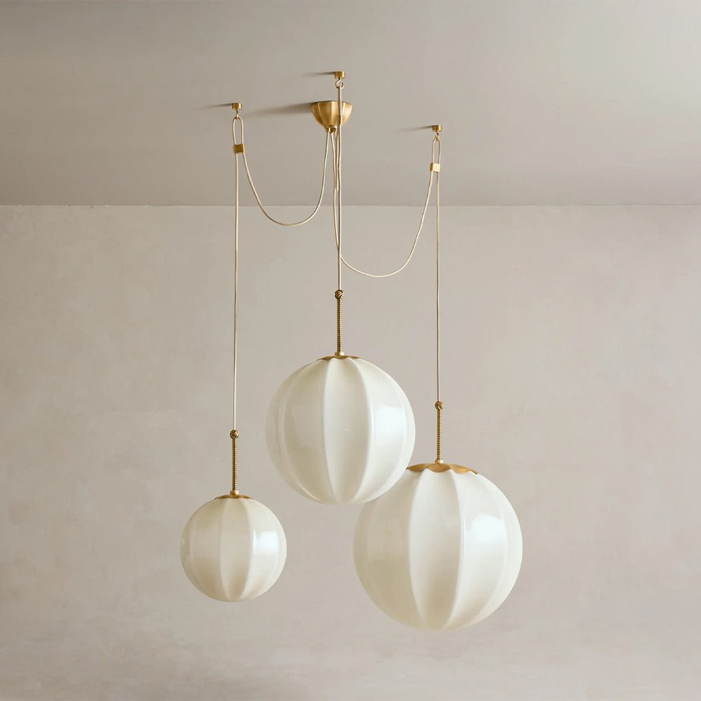 Agnes Multi - Globe Ribbed Opal Glass Chandelier - Cyran Lamps