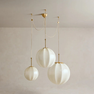 Agnes Multi - Globe Ribbed Opal Glass Chandelier - Cyran Lamps