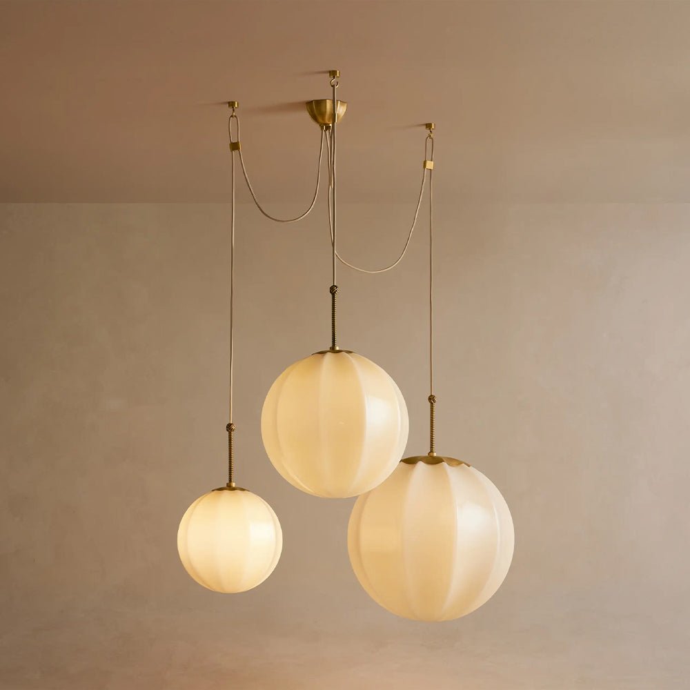 Agnes Multi - Globe Ribbed Opal Glass Chandelier - Cyran Lamps