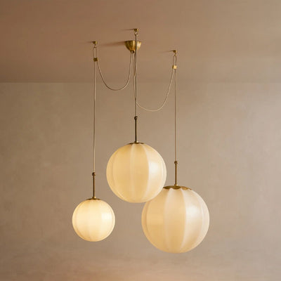Agnes Multi - Globe Ribbed Opal Glass Chandelier - Cyran Lamps