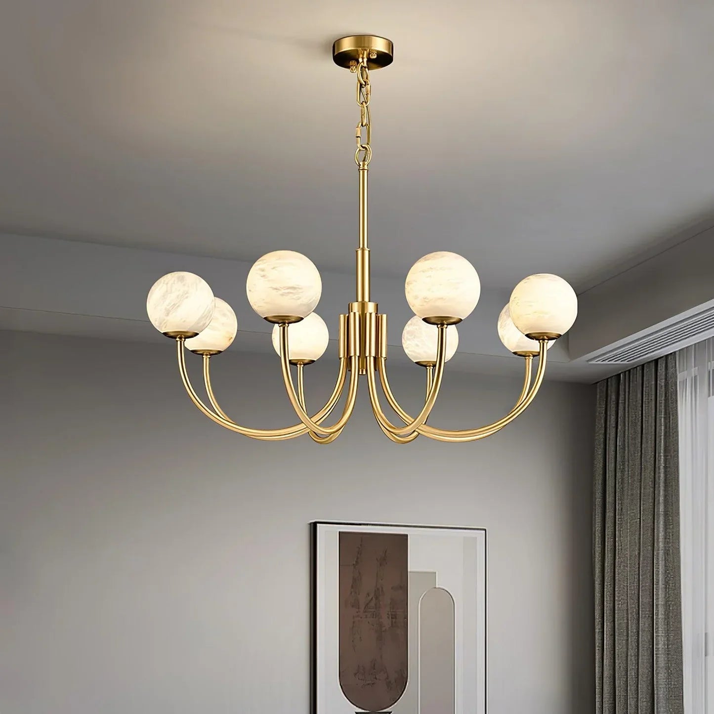 Alabaster Brass Chandelier 25.6" 31.5"