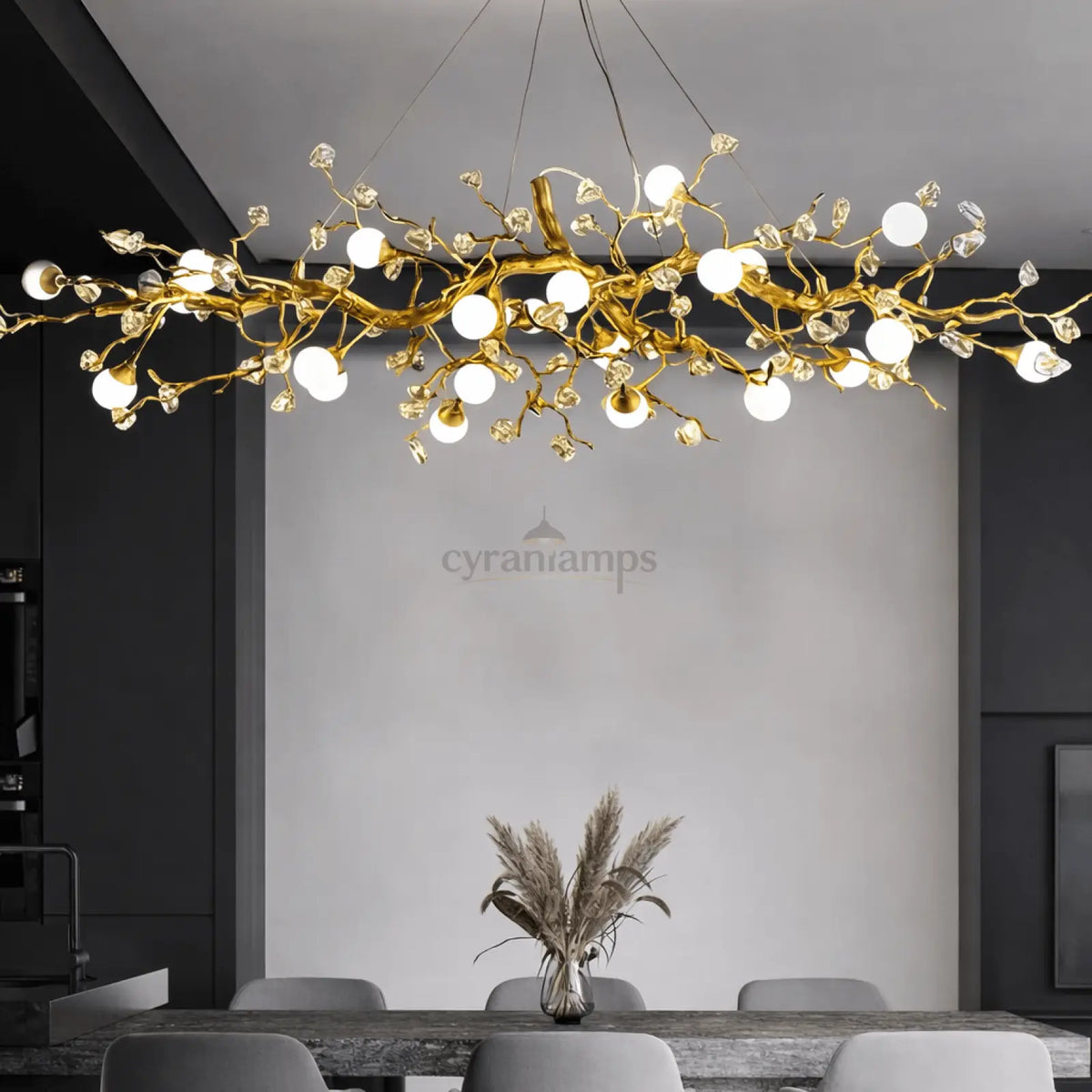 Albero Sculptural Gold Branch Chandelier - cyranlighting