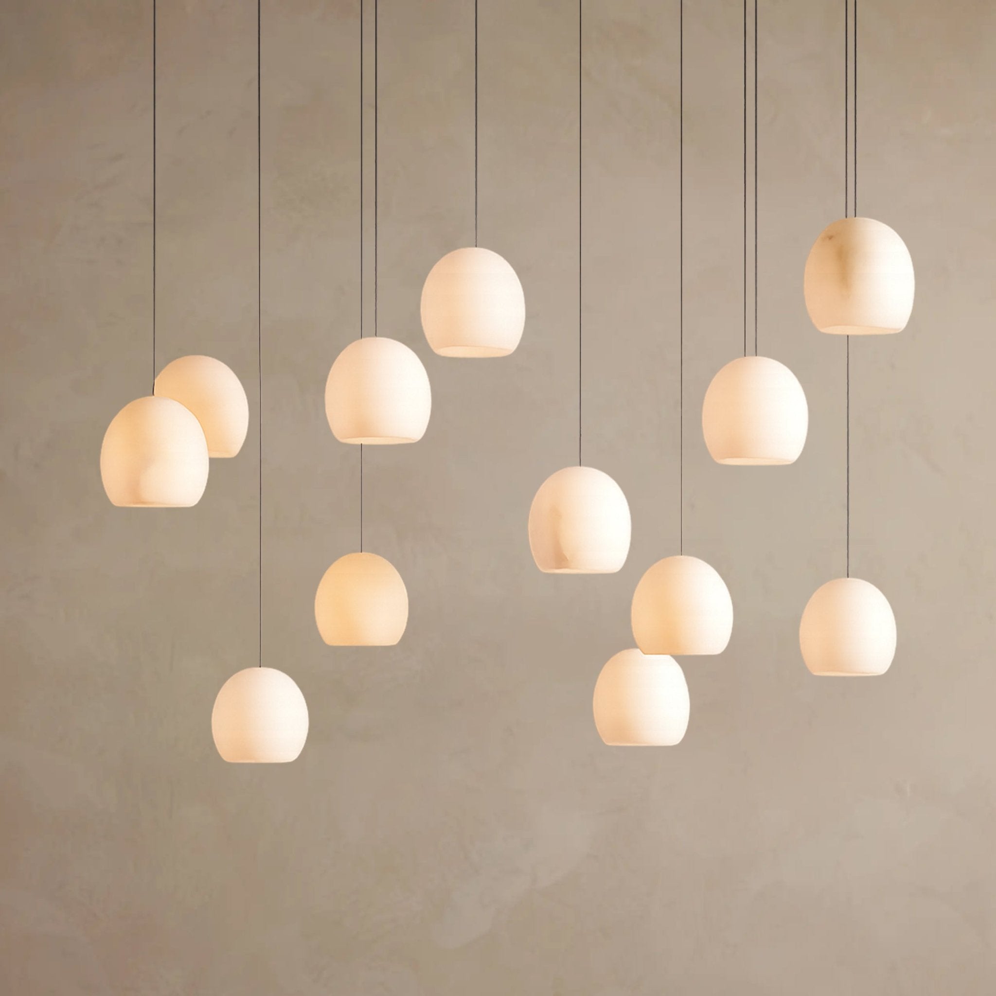 Arica Linear Chandelier with Natural Alabaster Stone Shades, Chandelier for Dining Room - cyranlamps