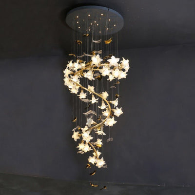 Art Design Brass Branch Ceramic Flower Chandelier - cyranlamps