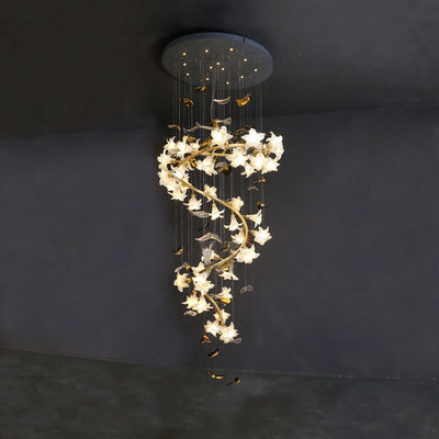 Art Design Brass Branch Ceramic Flower Chandelier - cyranlamps