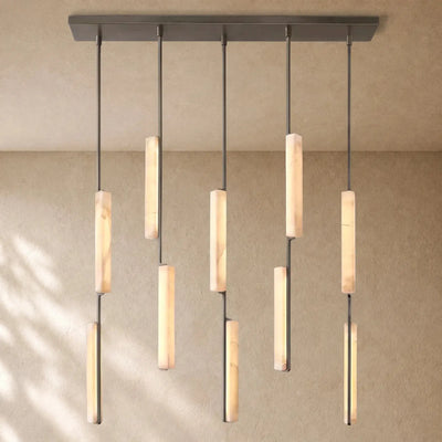Audubom Alabaster Linear Chandelier - Bronze / Grand