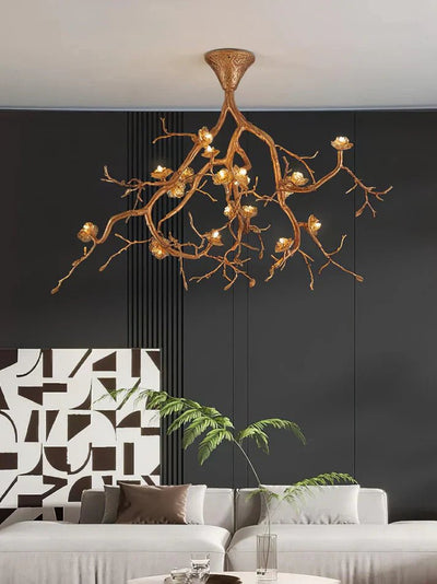 Aurelia Golden Branch & Porcelain Bloom Chandelier - Cyran Lamps