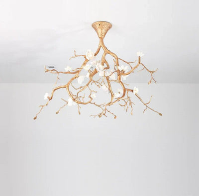 Aurelia Golden Branch & Porcelain Bloom Chandelier - Cyran Lamps