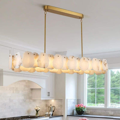 57.8 in. 1-Light Dimmable Integrated LED Brass Alabaster Chandelier, Luxury Large Marble Kitchen Island Chandelier