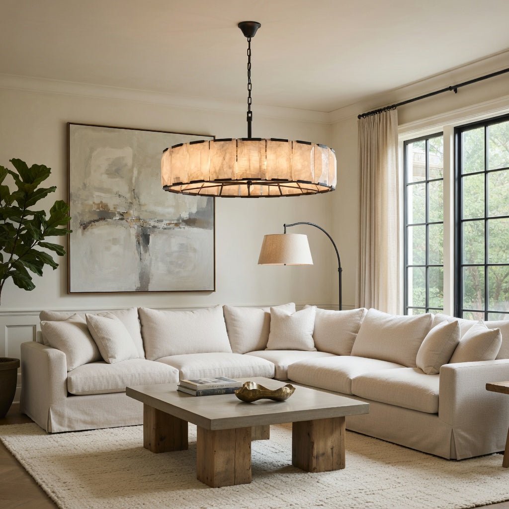 Brookhill Calcite Round Chandelier 43" - cyranlighting