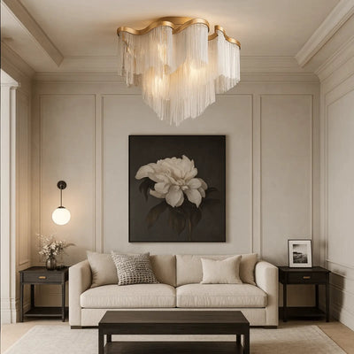 Cadena Chain Tassel Flush Mount Chandelier - cyranlighting