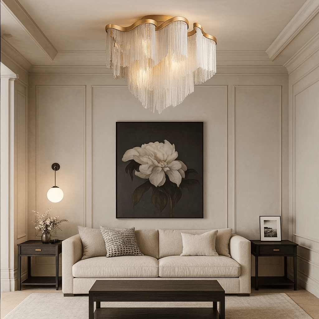 Cadena Chain Tassel Flush Mount Chandelier - cyranlamps