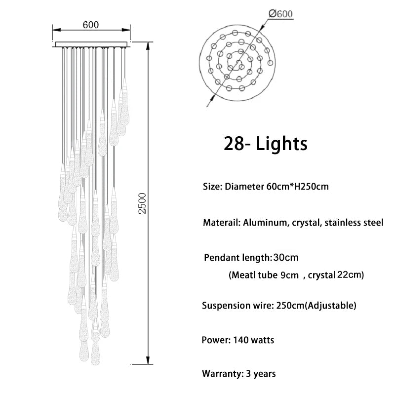 Cadere Modern Staircase Chandelier - cyranlamps