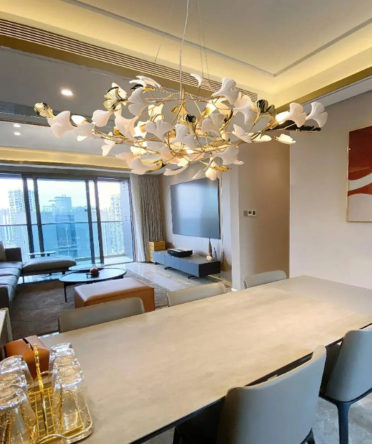 Ceramic Gingko Chandelier B - cyranlighting