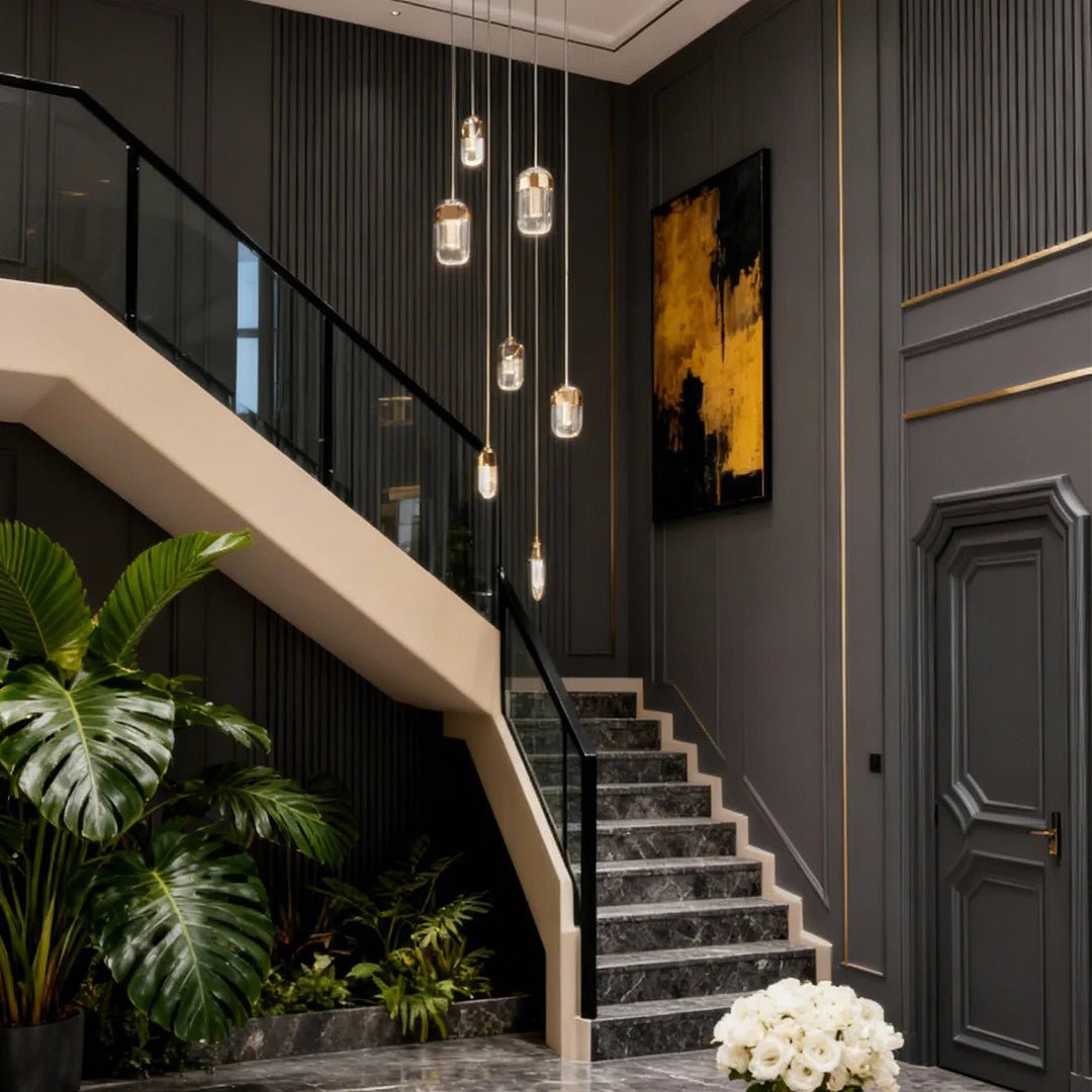 Chandelier for Staircase Full Copper Luxury Crystal Ceiling Light - Cyran Lamps