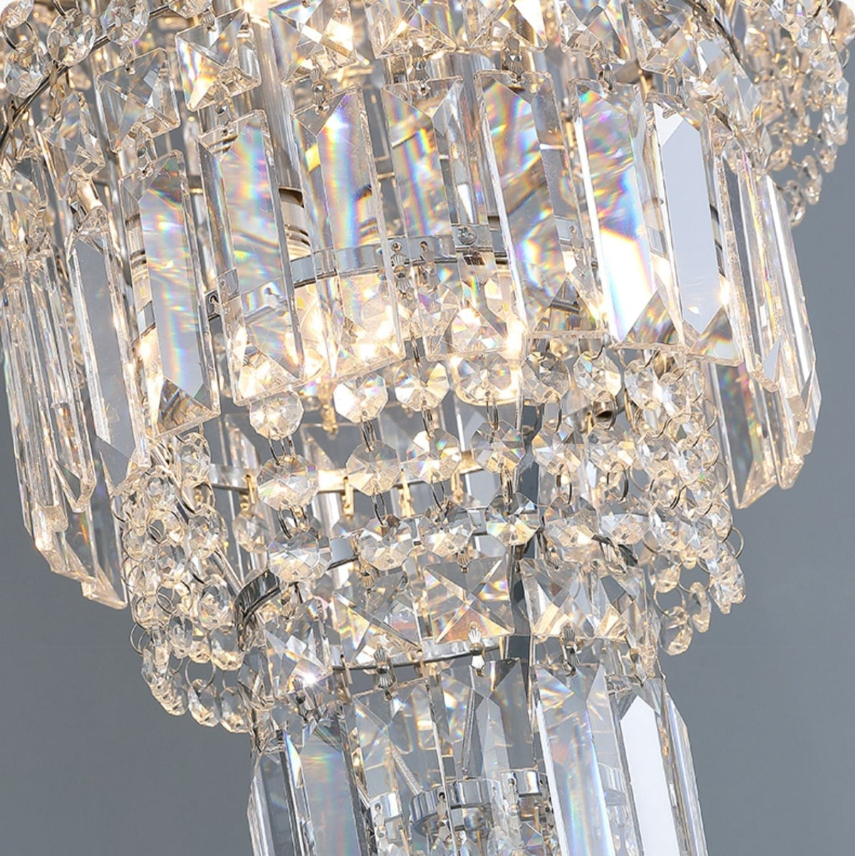 Chrome Extra Large Crystal Chandelier for Foyer Staircase Living Room Entrance Ceiling Light Fixture In Silver - cyranlamps