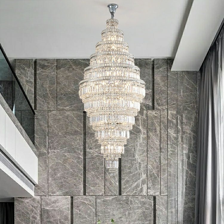 Chrome Extra Large Crystal Chandelier for Foyer Staircase Living Room Entrance Ceiling Light Fixture In Silver - cyranlamps