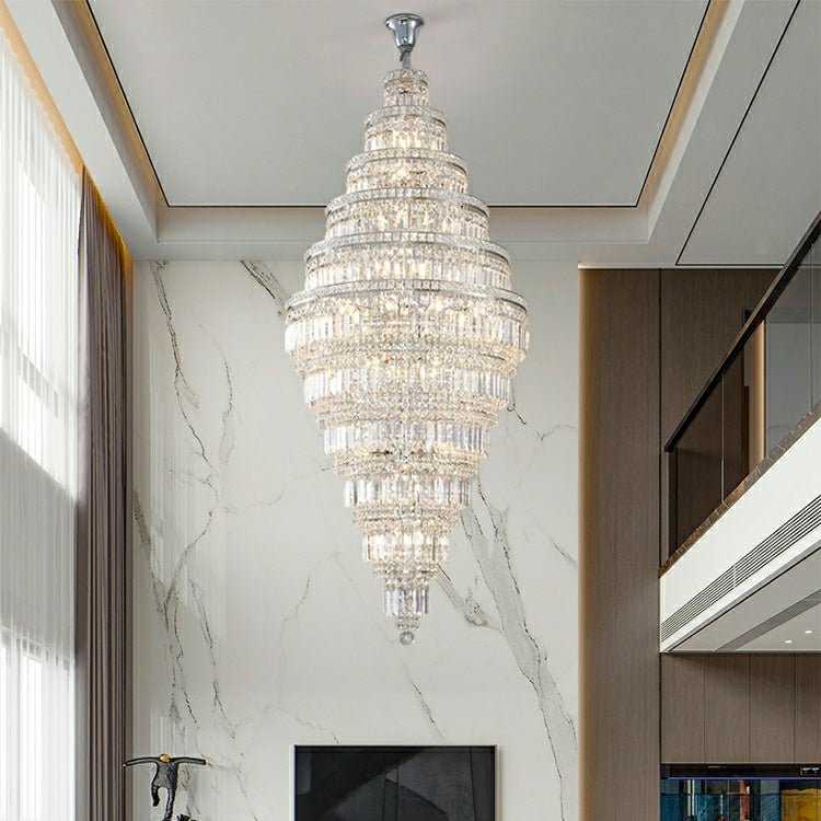 Chrome Extra Large Crystal Chandelier for Foyer Staircase Living Room Entrance Ceiling Light Fixture In Silver - cyranlamps