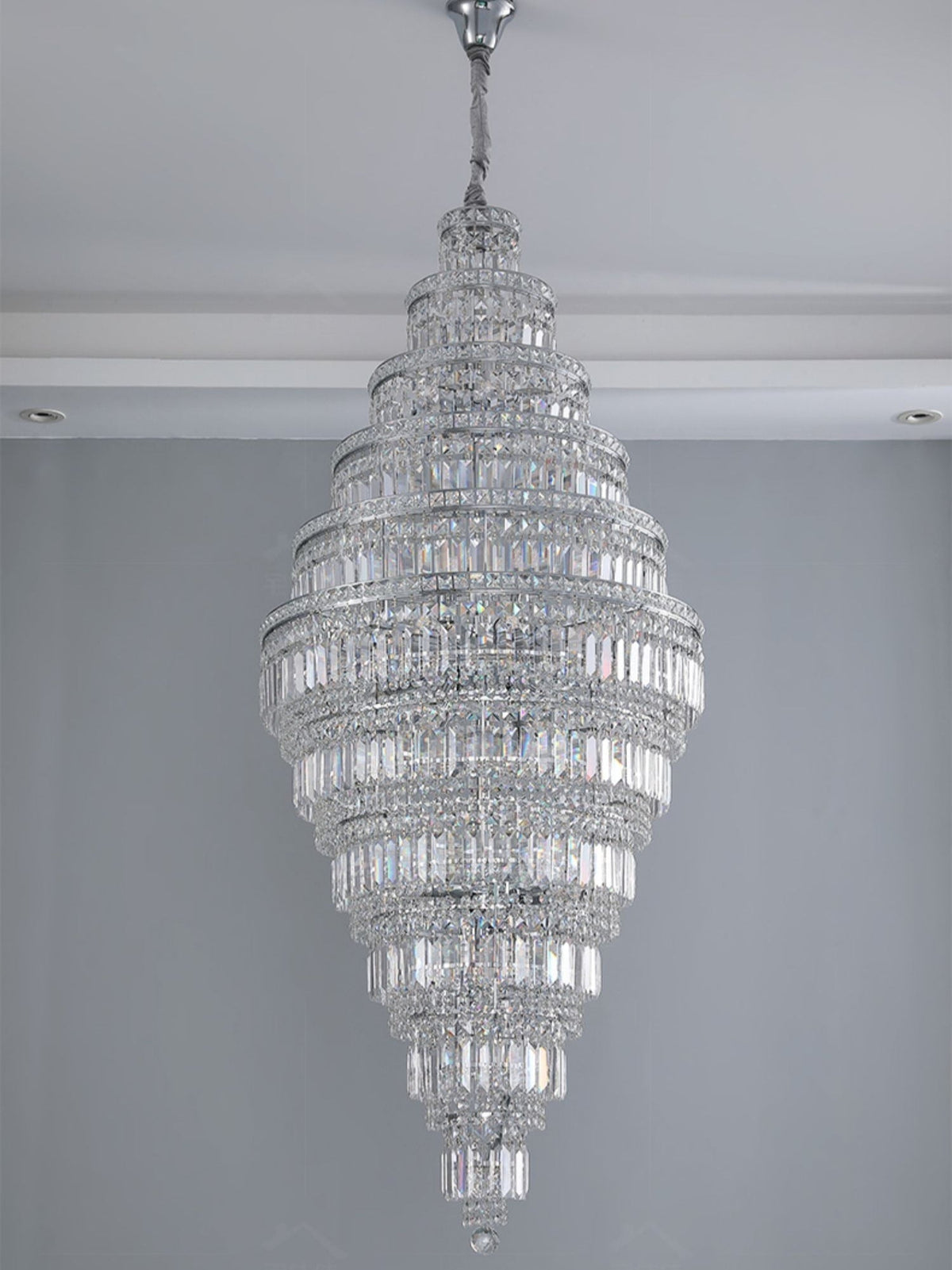 Chrome Extra Large Crystal Chandelier for Foyer Staircase Living Room Entrance Ceiling Light Fixture In Silver - cyranlamps