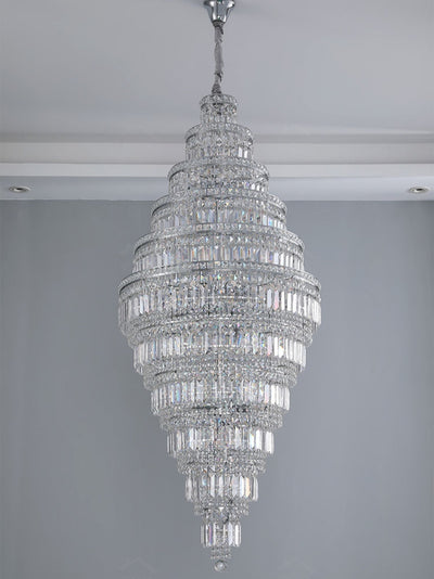 Chrome Extra Large Crystal Chandelier for Foyer Staircase Living Room Entrance Ceiling Light Fixture In Silver - cyranlamps
