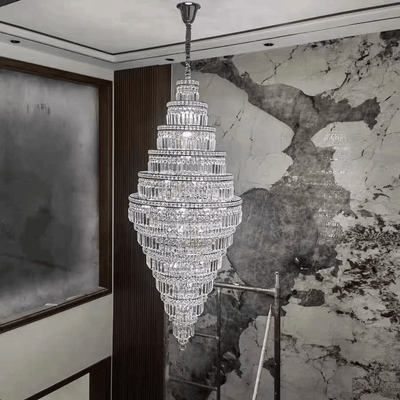 Chrome Extra Large Crystal Chandelier for Foyer Staircase Living Room Entrance Ceiling Light Fixture In Silver - cyranlamps