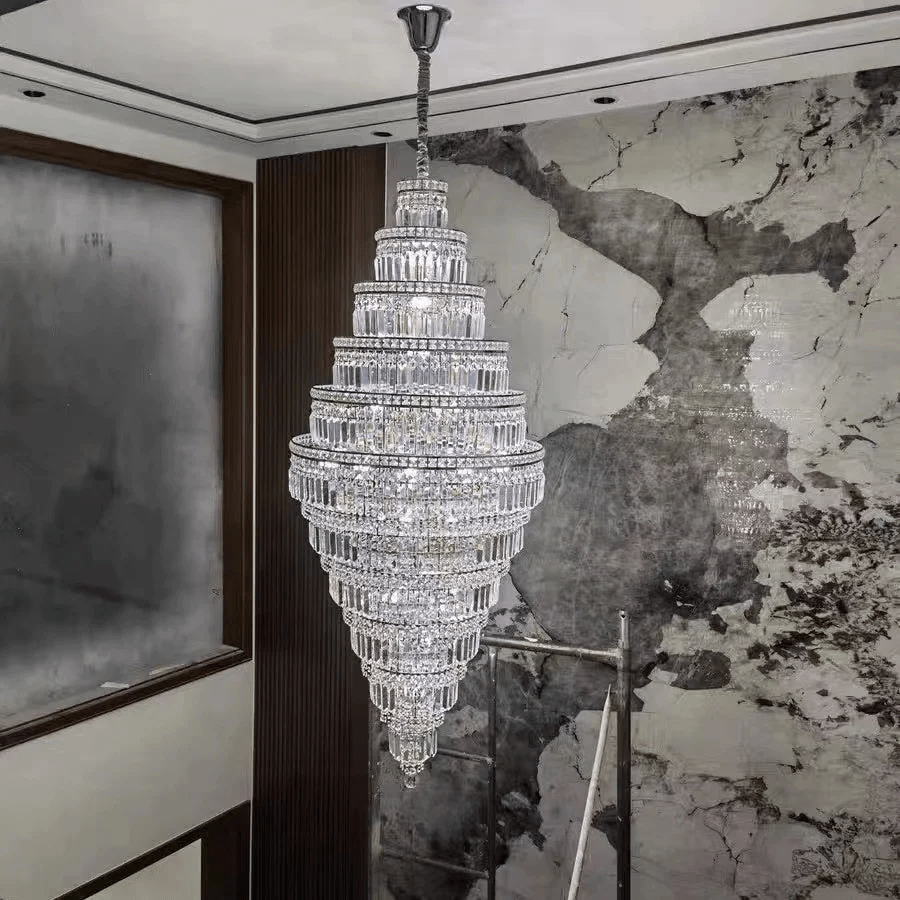 Chrome Extra Large Crystal Chandelier for Foyer Staircase Living Room Entrance Ceiling Light Fixture In Silver - cyranlamps