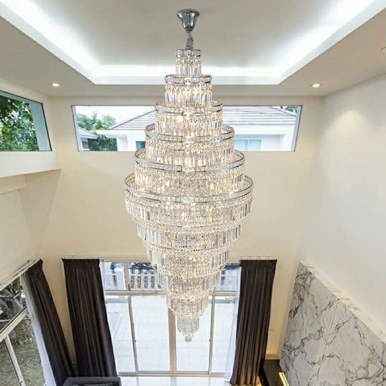 Chrome Extra Large Crystal Chandelier for Foyer Staircase Living Room Entrance Ceiling Light Fixture In Silver - cyranlamps