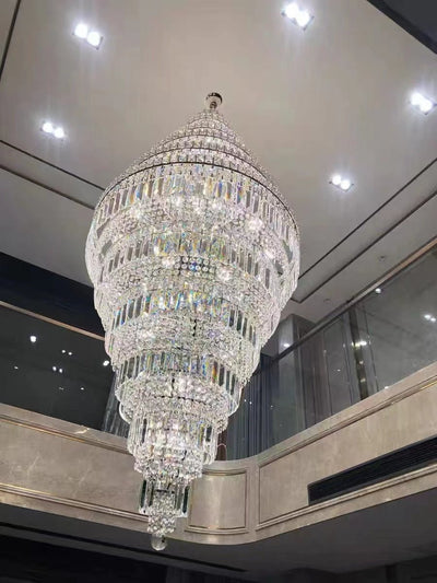 Chrome Extra Large Crystal Chandelier for Foyer Staircase Living Room Entrance Ceiling Light Fixture In Silver - cyranlamps