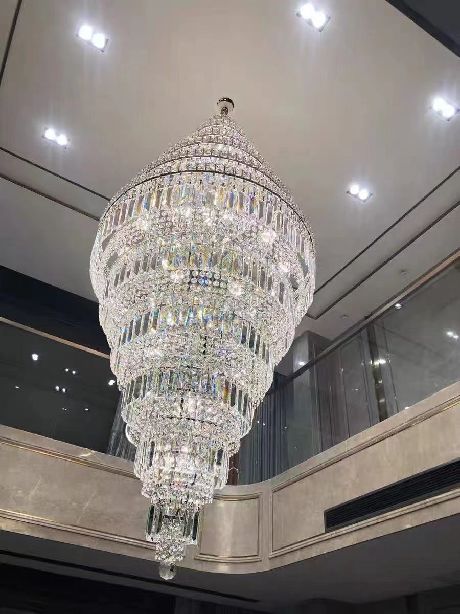 Chrome Extra Large Crystal Chandelier for Foyer Staircase Living Room Entrance Ceiling Light Fixture In Silver - cyranlamps