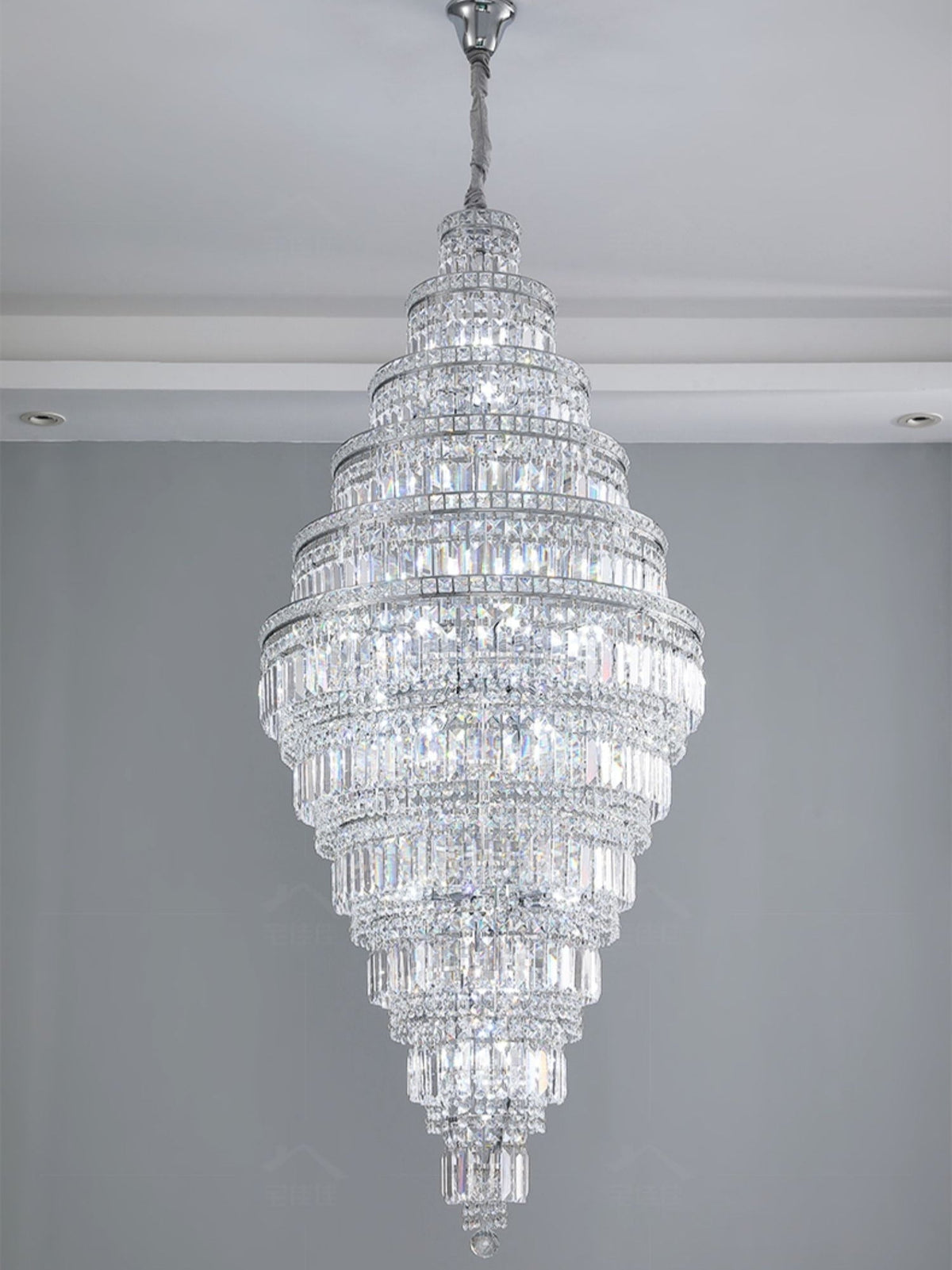 Chrome Extra Large Crystal Chandelier for Foyer Staircase Living Room Entrance Ceiling Light Fixture In Silver - cyranlamps