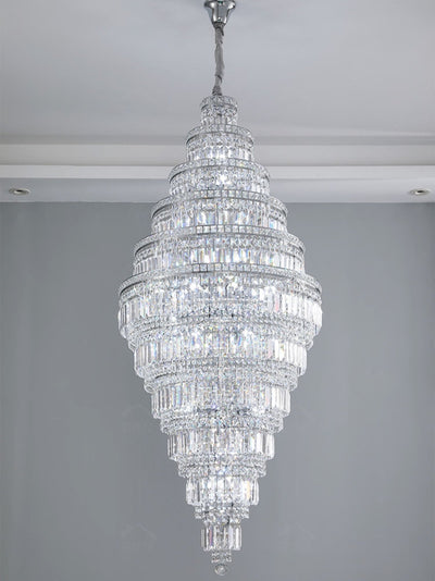 Chrome Extra Large Crystal Chandelier for Foyer Staircase Living Room Entrance Ceiling Light Fixture In Silver - cyranlamps