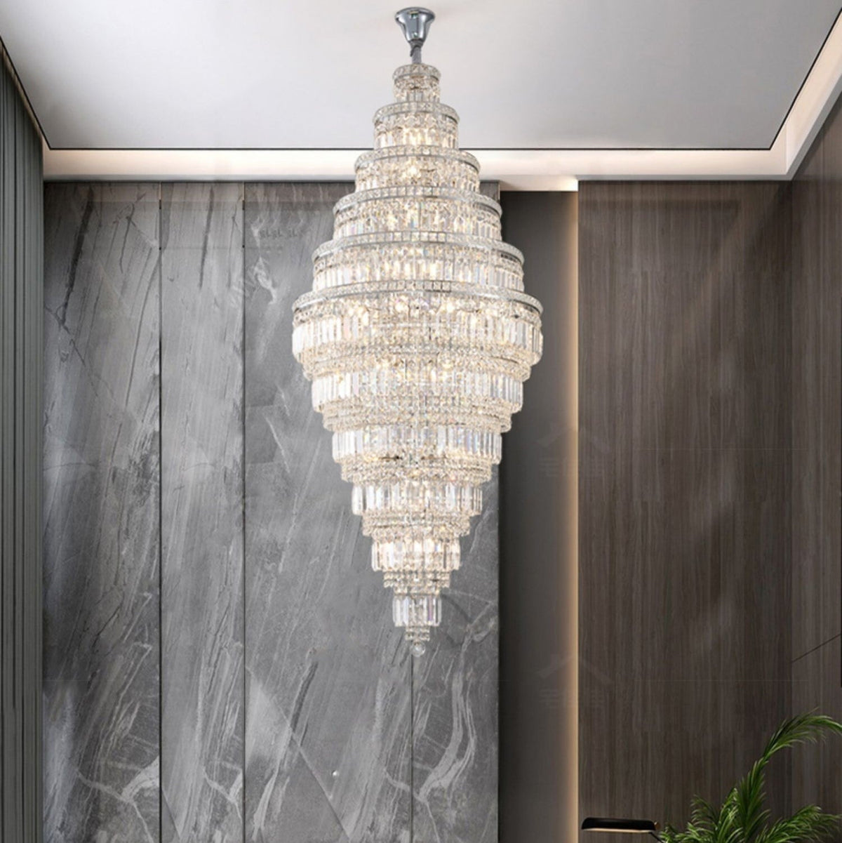Chrome Extra Large Crystal Chandelier for Foyer Staircase Living Room Entrance Ceiling Light Fixture In Silver - cyranlamps