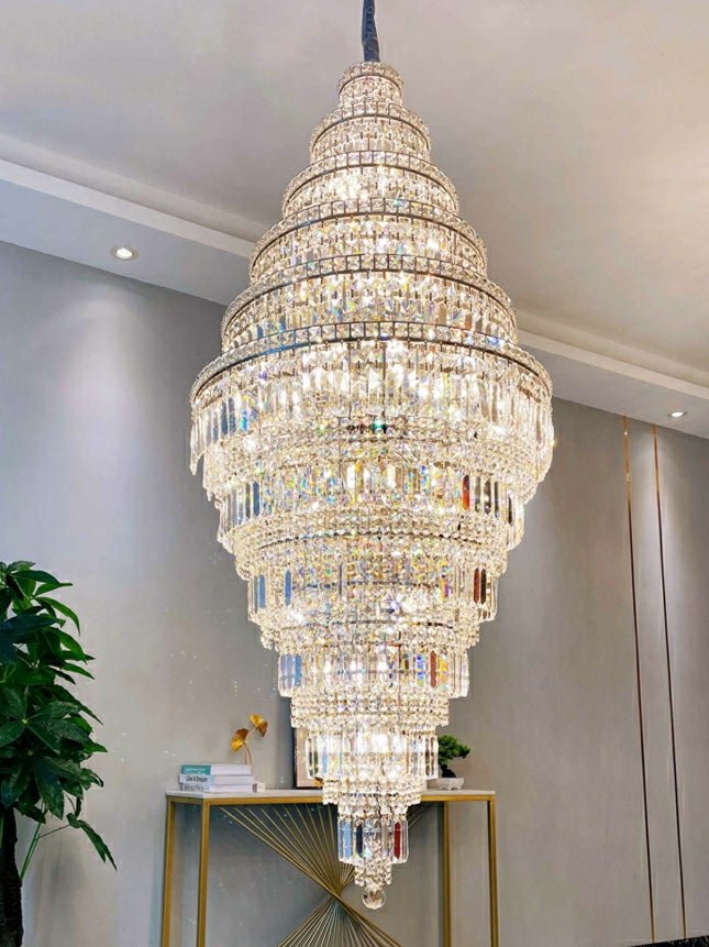 Chrome Extra Large Crystal Chandelier for Foyer Staircase Living Room Entrance Ceiling Light Fixture In Silver - cyranlamps